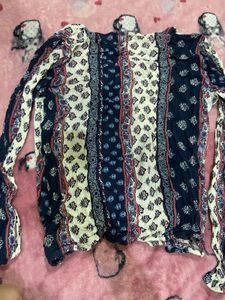 Boho Print Long Sleeve Tassel Top