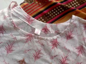 White Kurta with Pink Print