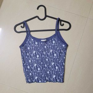Blue Floral Spaghetti Strap Crop Top