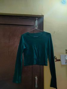 Green Long Sleeve Crop Top