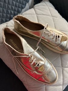 Stylish Metallic Gold Lace-Up Shoes
