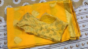 Vibrant Yellow Saree with Golden Border