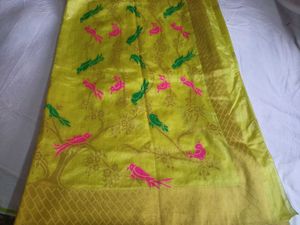 Party wear Yellow Saree with Bird Motifs