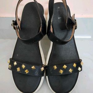 Black and White Platform Studded Sandals