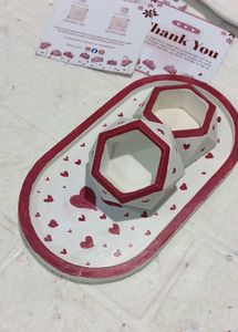Heart Print Decorative Tray &amp; holder com mini pot