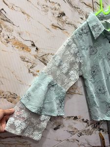 Chic Floral Embroidered Tie-Front Blouse