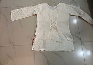 Elegant White Chikankari Kurta with Sequins