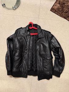 Vintage Black Leather Bomber Jacket