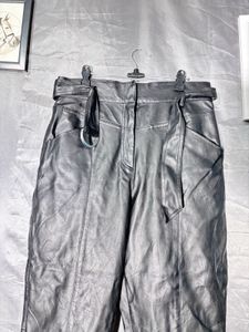 H&amp;M Black Faux Leather Belted Pants