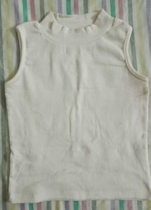 White Ribbed Mock Neck Tank Top
