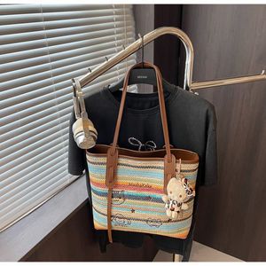 Boho Striped Straw Tote Bag