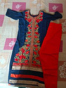 Embroidered Navy Blue Kurta Set