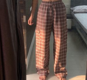 Trendy Plaid Wide-Leg Cargo Pants