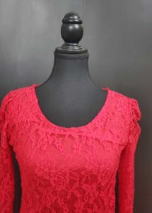 Red Lace Long Sleeve Top