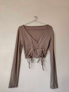 Ribbed Tie Front Party Crop Top