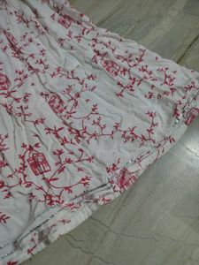 White &amp; Pink Floral Printed Flared Maxi Skirt