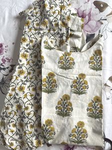 White and yellow Floral Kurta Set