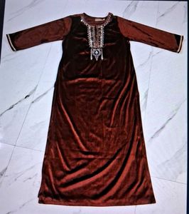 Elegant Velvet Kurta with Embellished Neckline