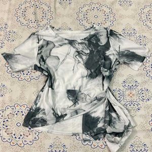 Abstract Print Tie-Front Top