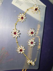 Pearl &amp; Ruby Flower Jewellery Set