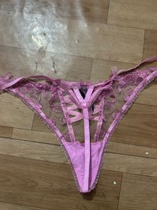 Sheer Pink Lace Thong Panty