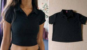 Stylish Black Ribbed Polo T-Shirt