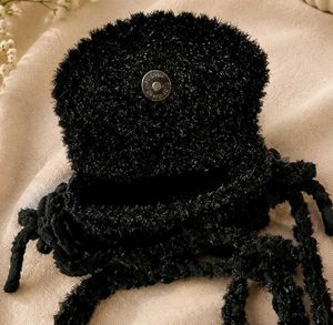 Black Fuzzy Mini Shoulder Bag with Flower 🖤🌸
