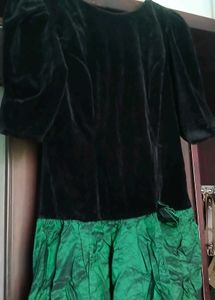 Black Velvet &amp; Green Satin Dress - M/L Size