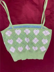 Cute Green Argyle Heart Crop Top