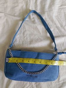 Blue Denim Shoulder Bag with Chain