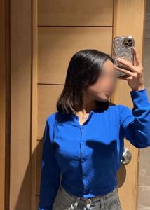 Blue H&M Button-Up Cropped Cardigan