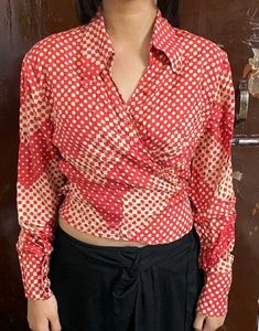 Chic Red Polka Dot Wrap Top