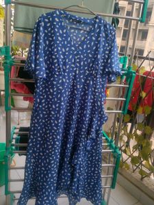 Blue & White Printed knee length dress