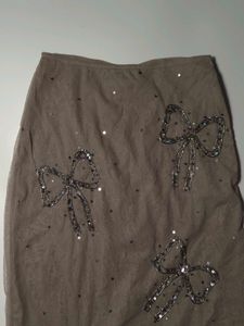 Grey Beaded Bow Skirt