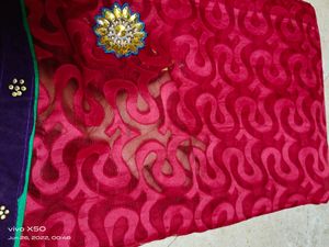 Partywear red cotton brasso saree