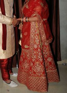 Red &amp; Gold Embroidered Wedding Lehenga