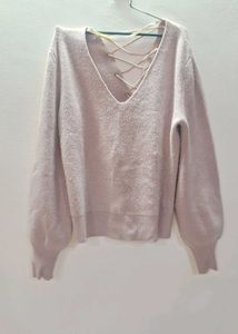 Chic V-Neck Lace-Up Back Sweater
