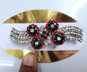 Hair Clip Rani , Green And White Colour Stone