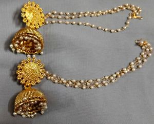 Jhumka Earrings with Hair Chain