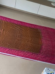 Brand New Brown &amp; Pink Leheriya Saree