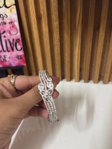 Elegant Silver Bangle Bracelet with Crystals