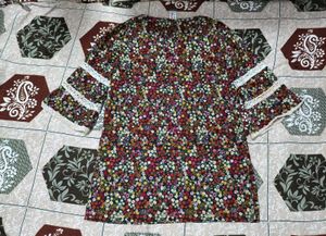 Floral Print Top with Lace Accents