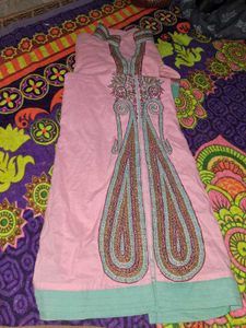 Pink Kaftan Dress with Embroidered Detail