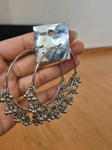 Oxidized Silver Jhumka Hoop Earrings