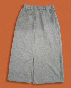 Gray Knit Midi Skirt with Slit