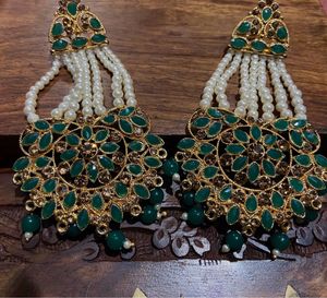 Elegant Green Pearl Drop Earrings