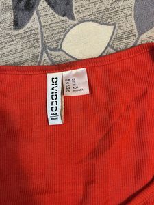 h&amp;m Ribbed V-Neck Crop Top - Red