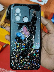 POCO C55 Black Glitter Back Cover with Butterfly C