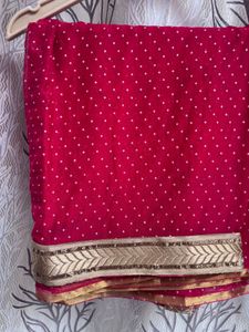 Stunning Red Georgette Saree with Golden Border &amp;