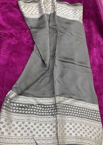 Elegant Grey &amp; Blue Striped Saree